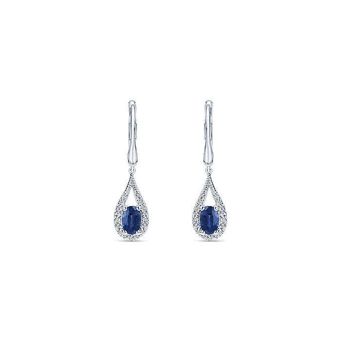 14k White Gold Diamond And Sapphire Drop Earrings