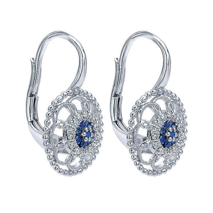 14k White Gold Diamond And Sapphire Drop Earrings
