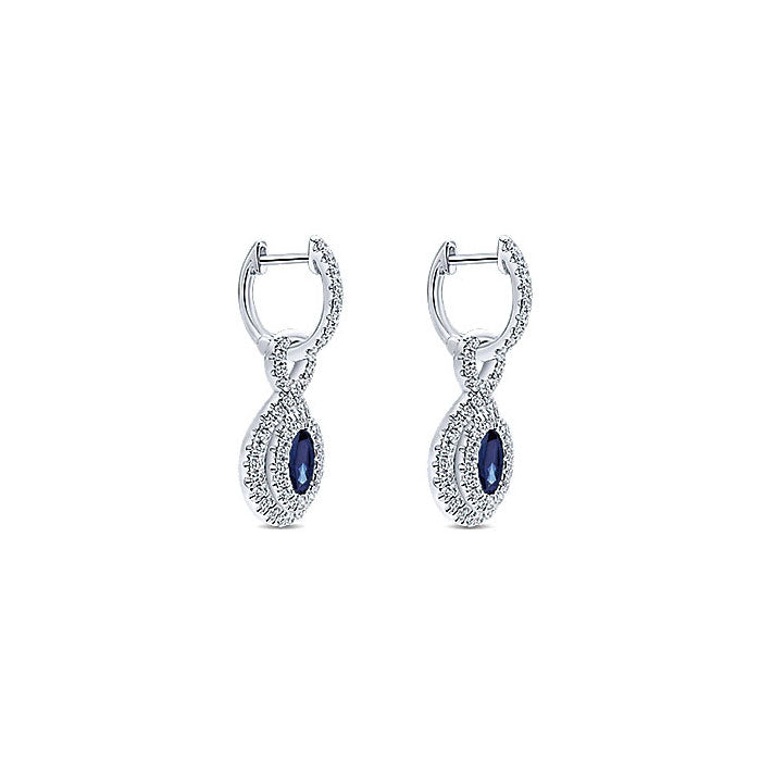 14k White Gold Diamond And Sapphire Drop Earrings