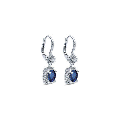 14k White Gold Diamond And Sapphire Drop Earrings