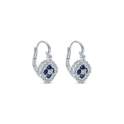 14k White Gold Diamond And Sapphire Drop Earrings