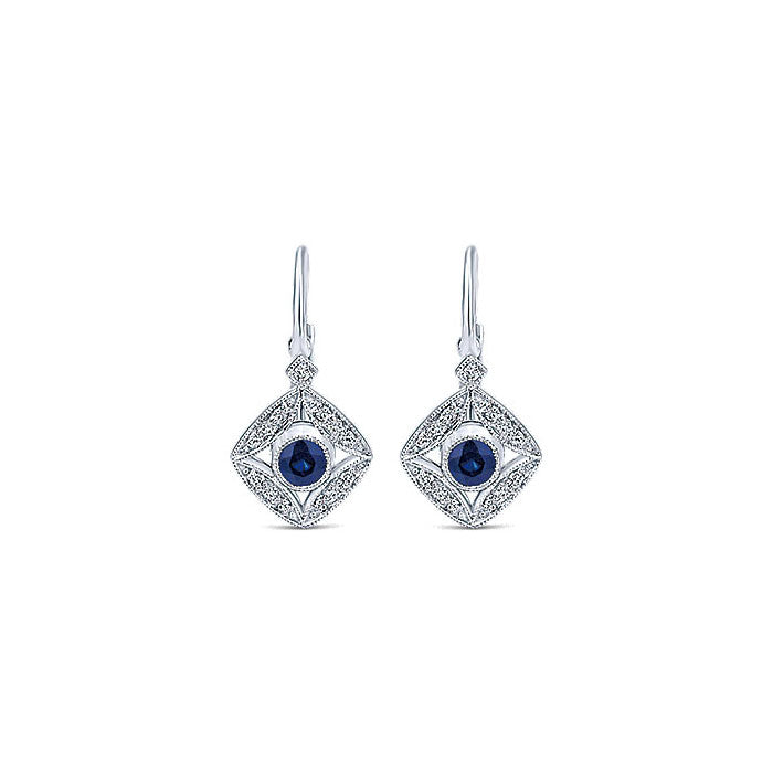 14k White Gold Diamond And Sapphire Drop Earrings