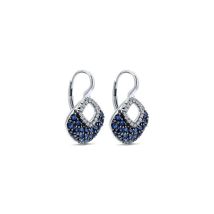 14k White Gold Diamond And Sapphire Drop Earrings