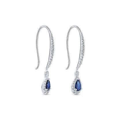 14k White Gold Diamond And Sapphire Drop Earrings