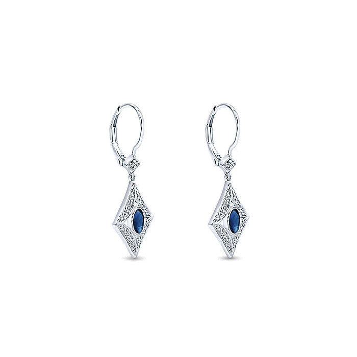 14k White Gold Diamond And Sapphire Drop Earrings