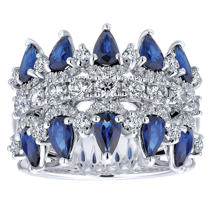 Anniversary Band 14k White Gold Diamond And Sapphire Fancy