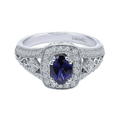 14k White Gold Diamond And Sapphire Fashion Ladies' Ring