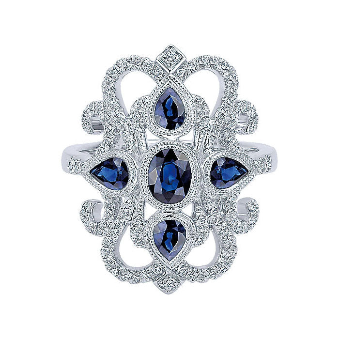 14k White Gold Diamond And Sapphire Fashion Ladies' Ring