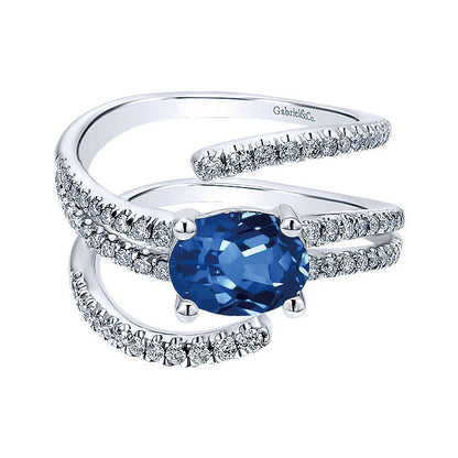 14k White Gold Diamond And Sapphire Fashion Ladies' Ring
