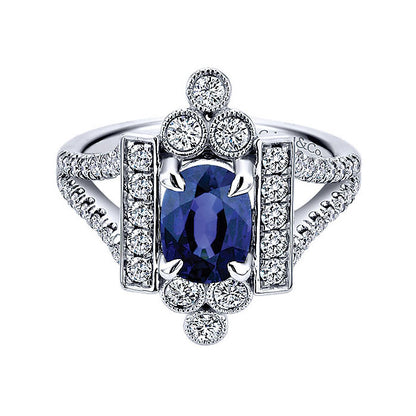 14k White Gold Diamond And Sapphire Fashion Ladies' Ring