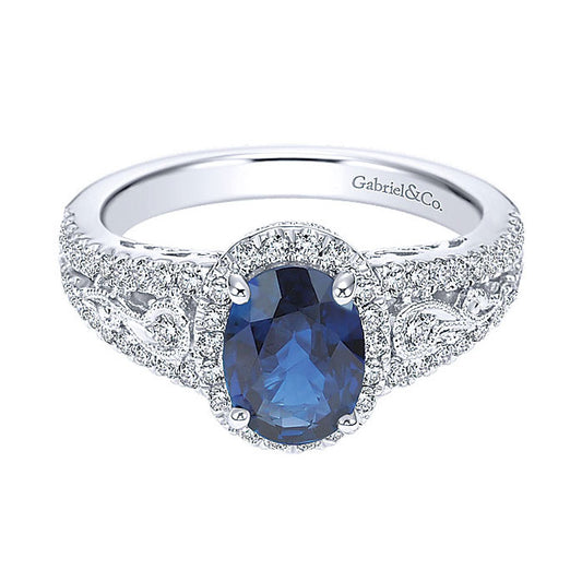 14k White Gold Diamond And Sapphire Fashion Ladies' Ring