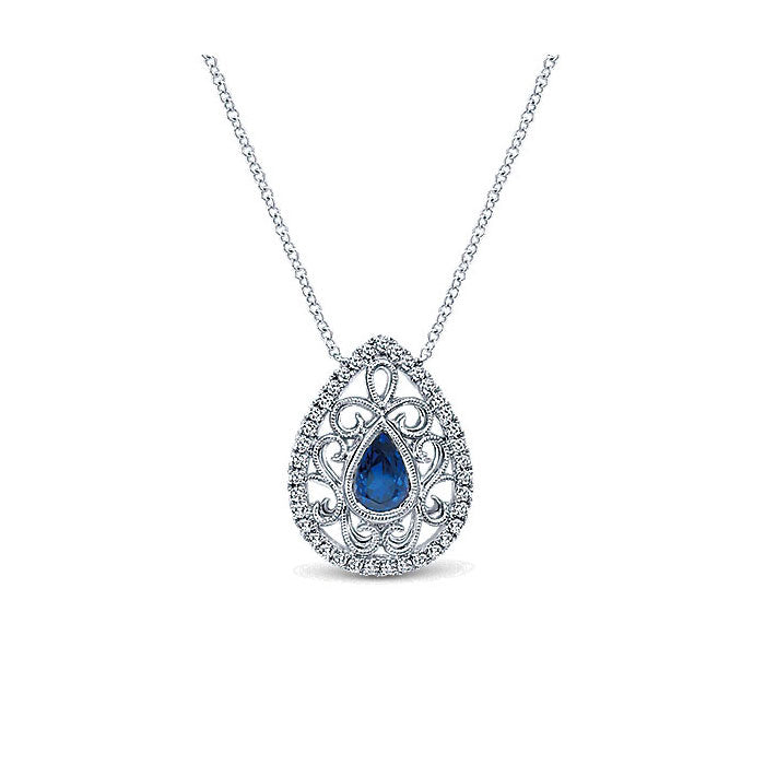 14k White Gold Diamond And Sapphire Fashion Necklace
