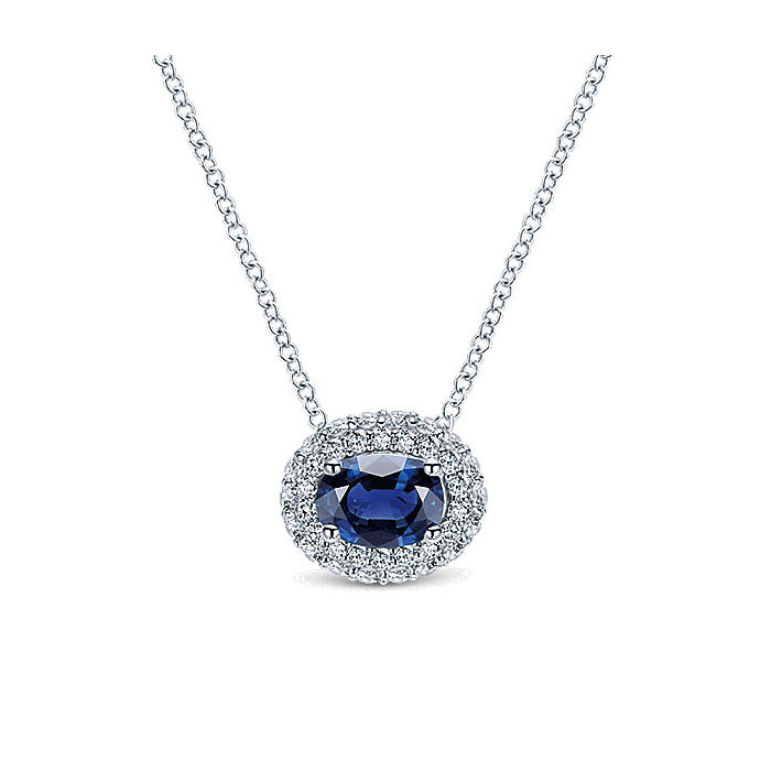 14k White Gold Diamond And Sapphire Fashion Necklace