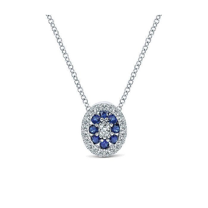 14k White Gold Diamond And Sapphire Fashion Necklace