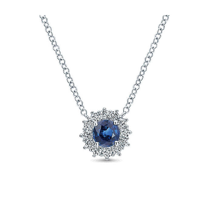 14k White Gold Diamond And Sapphire Fashion Necklace