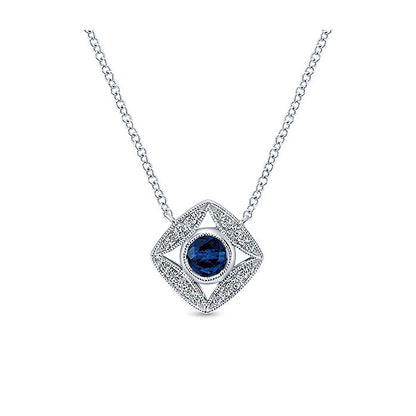 14k White Gold Diamond And Sapphire Fashion Necklace