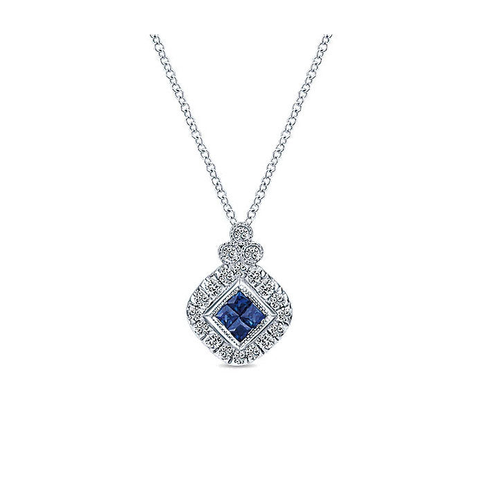 14k White Gold Diamond And Sapphire Fashion Necklace