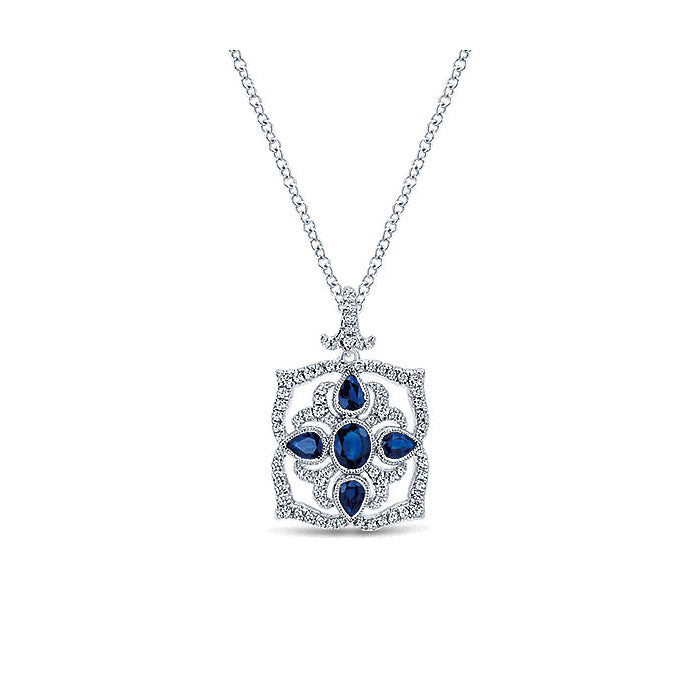 14k White Gold Diamond And Sapphire Fashion Necklace