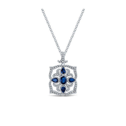 14k White Gold Diamond And Sapphire Fashion Necklace