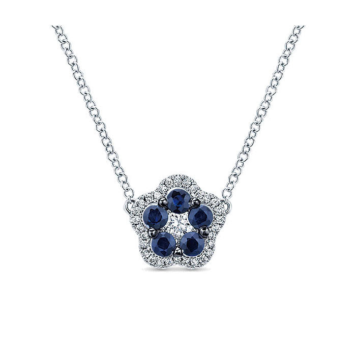 14k White Gold Diamond And Sapphire Fashion Necklace