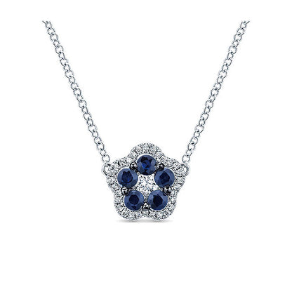 14k White Gold Diamond And Sapphire Fashion Necklace