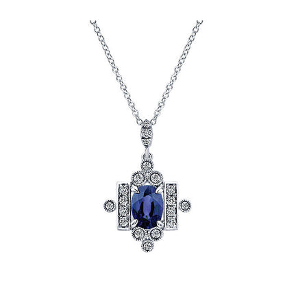 14k White Gold Diamond And Sapphire Fashion Necklace