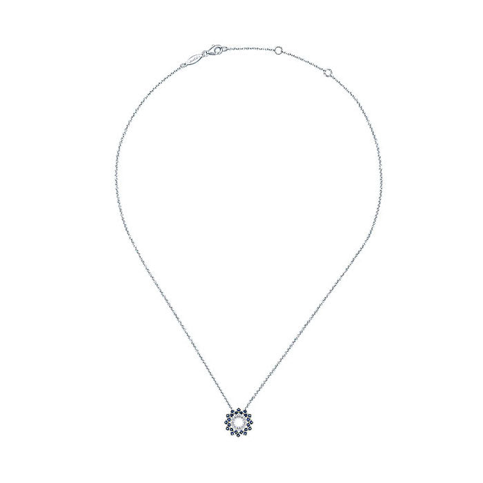 14k White Gold Diamond And Sapphire Fashion Necklace
