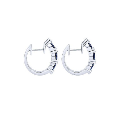 14k White Gold Diamond And Sapphire Huggie Earrings