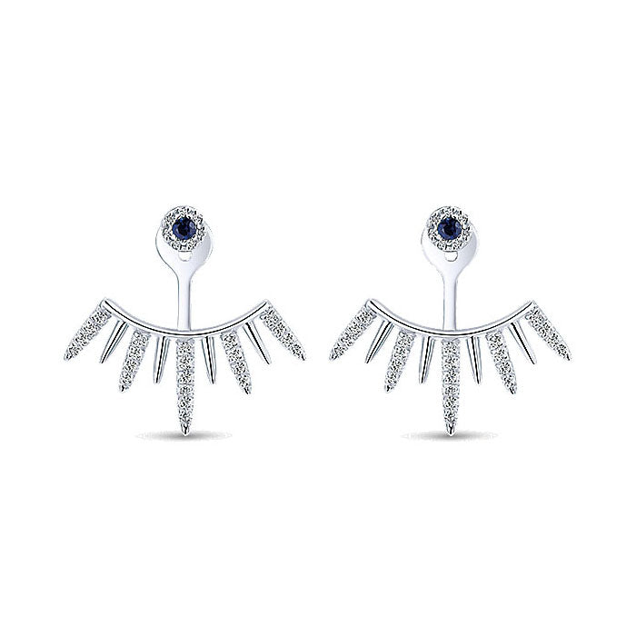 14k White Gold Diamond And Sapphire Peek A Boo Earrings