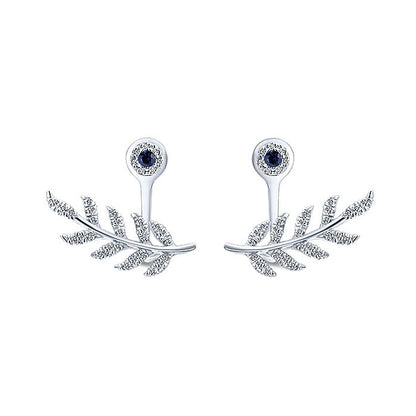 14k White Gold Diamond And Sapphire Peek A Boo Earrings