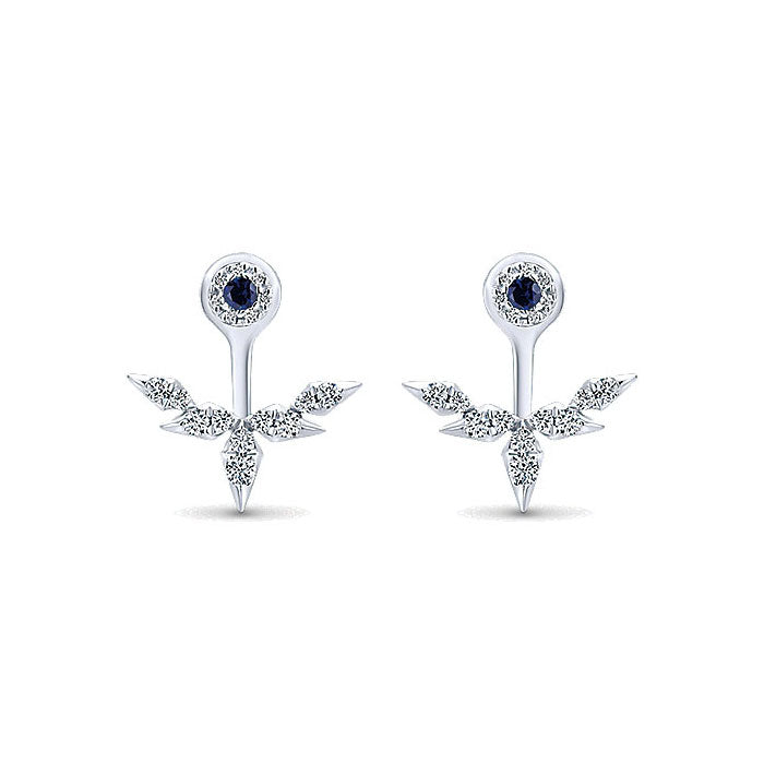 14k White Gold Diamond And Sapphire Peek A Boo Earrings