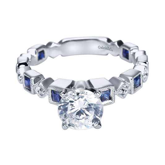 Engagement Ring 14k White Gold Diamond And Sapphire Straight