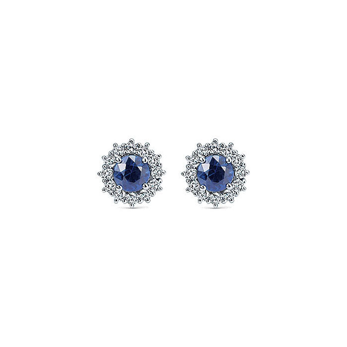 14k White Gold Diamond And Sapphire Stud Earrings