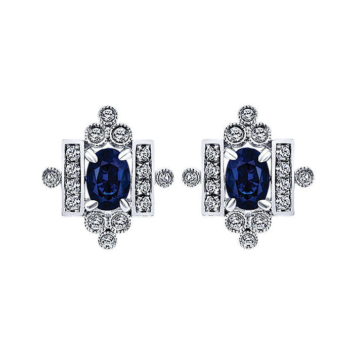 14k White Gold Diamond And Sapphire Stud Earrings