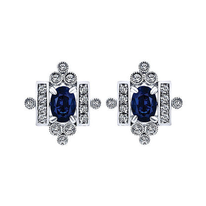14k White Gold Diamond And Sapphire Stud Earrings