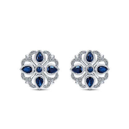 14k White Gold Diamond And Sapphire Stud Earrings