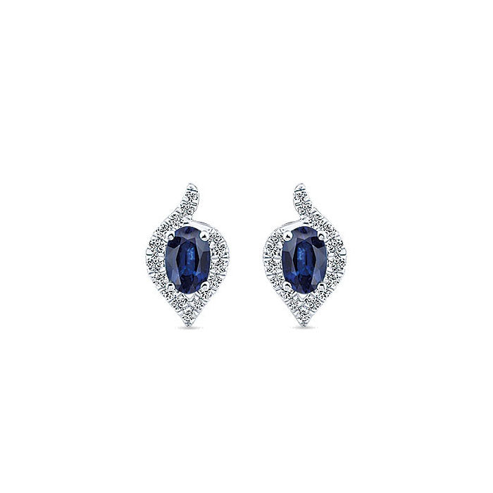 14k White Gold Diamond And Sapphire Stud Earrings
