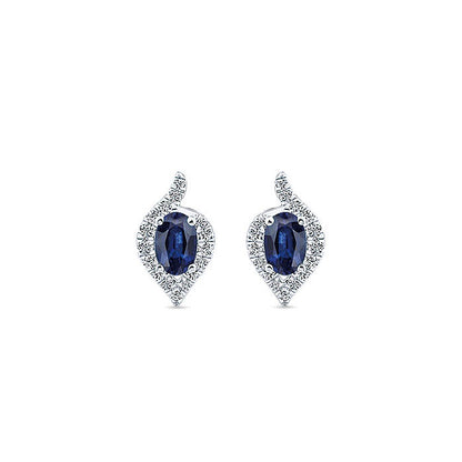 14k White Gold Diamond And Sapphire Stud Earrings