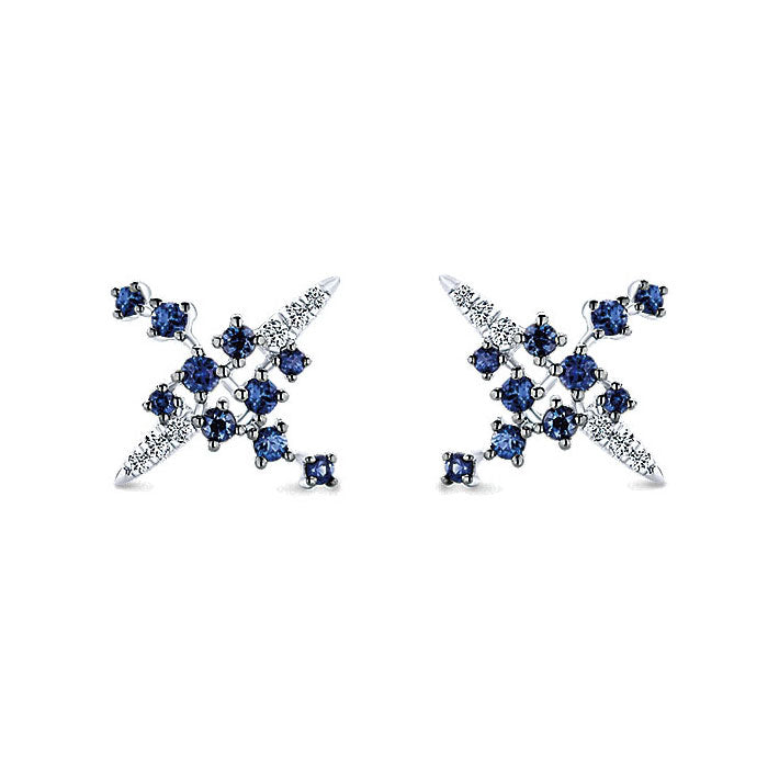 14k White Gold Diamond And Sapphire Stud Earrings