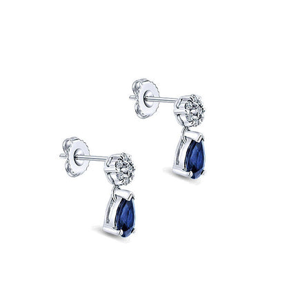 14k White Gold Diamond And Sapphire Stud Earrings