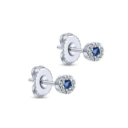 14k White Gold Diamond And Sapphire Stud Earrings