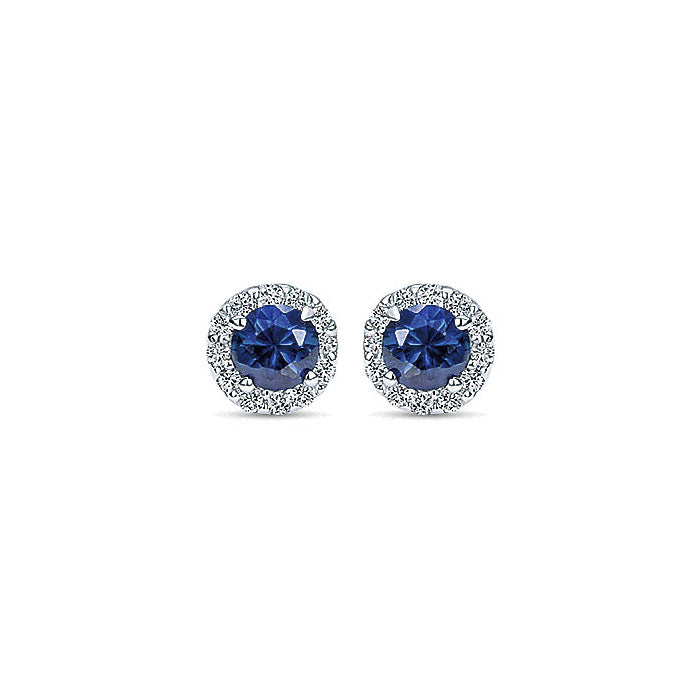 14k White Gold Diamond And Sapphire Stud Earrings