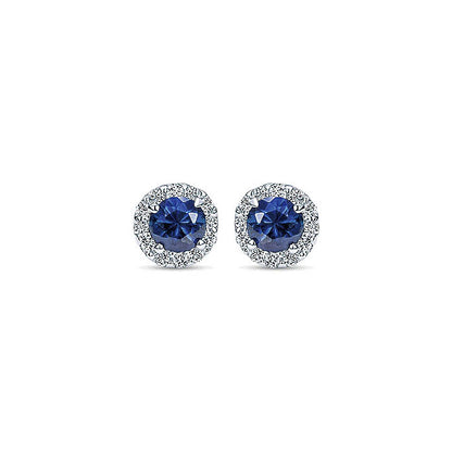14k White Gold Diamond And Sapphire Stud Earrings