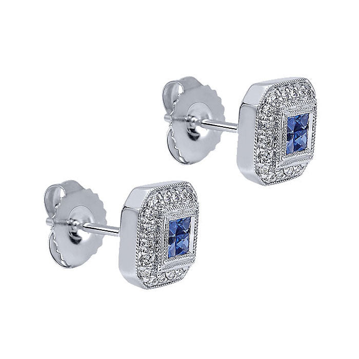 14k White Gold Diamond And Sapphire Stud Earrings