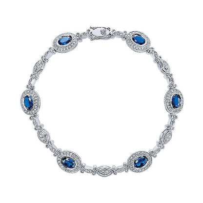 14k White Gold Diamond And Sapphire Tennis Bracelet