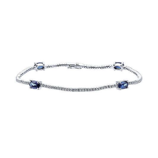 14k White Gold Diamond And Sapphire Tennis Bracelet