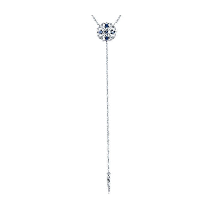 14k White Gold Diamond And Sapphire Y Knots Necklace