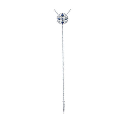 14k White Gold Diamond And Sapphire Y Knots Necklace