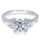 14K White Gold Diamond 3 Stone Cushion Cut ANd Pave Band 14K White Gold Engagement Ring ER9044W44Jj