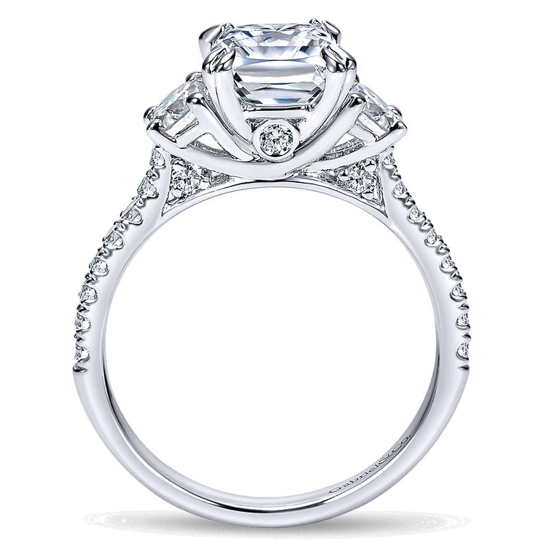 14K White Gold Diamond 3 Stone Cushion Cut ANd Pave Band 14K White Gold Engagement Ring ER9044W44Jj